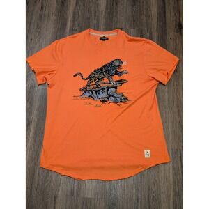 AKOO Graphic Tee Tiger Print Short Sleeve Crew‎ Neck Orange T-Shirt XL